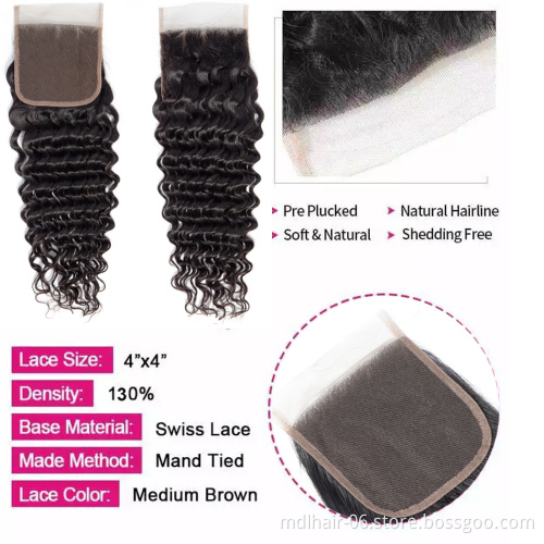 Wholesale BrazilIan Hair Deep Wave Hair 4 Bundles with Closure Remy Human Hair Weave Bundles With Closure Natural Color